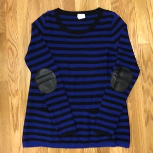 Club Monaco sweater blue and black w/leather elbow